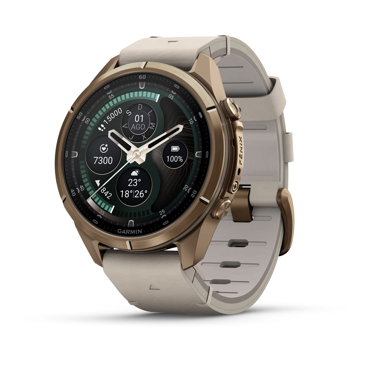 Garmin fenix 9 Pro AMOLED 43 mm inReach titanio oro otoñal correa de cuero hueso